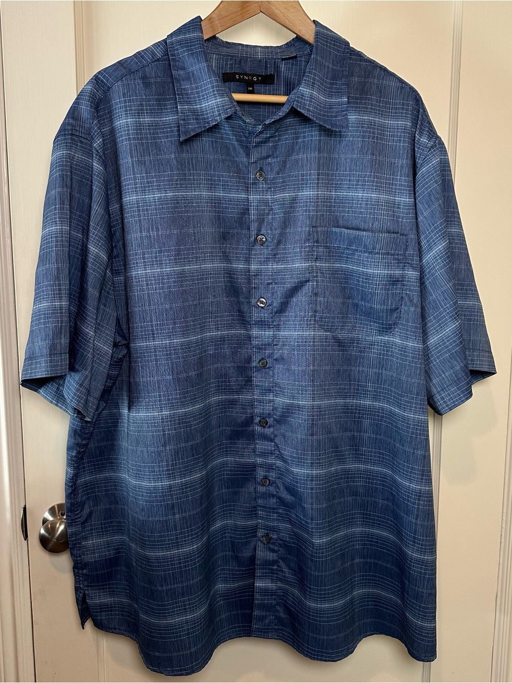 Synrgy Short Sleeve Button Up Shirt - Blue Size 2XL